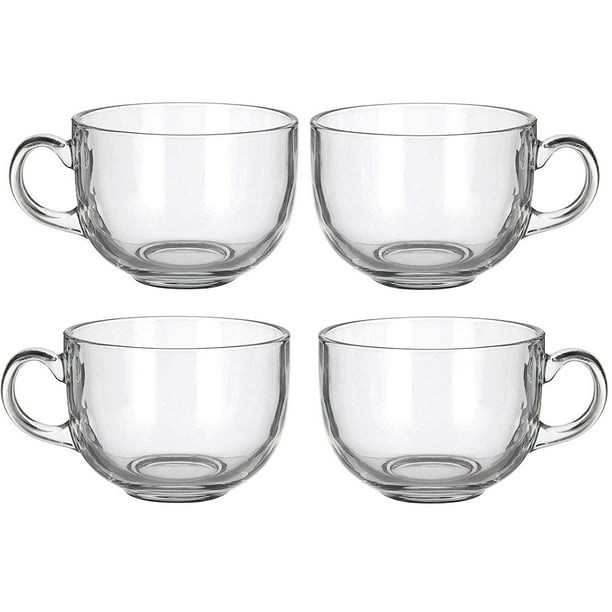 Maredash Glass Coffee Mugs Set of 6,Large Wide Mouth Mocha Hot Beverage Mugs ,Clear Espresso Cups with Handle,Lead-Free,Perfect for Latte,Cappuccino,Hot Chocolate,Tea and Juice 14oz